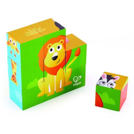 Puzzle din lemn cuburi - Animale din Jungla 3 x 3 - imagine 7